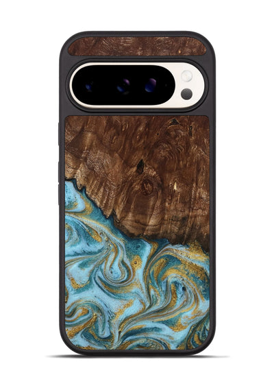 Pixel 9 Pro Wood Phone Case - Tonya (Teal & Gold, 801652)