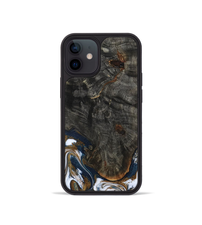 iPhone 12 mini Wood Phone Case - Tracee (Teal & Gold, 801675)