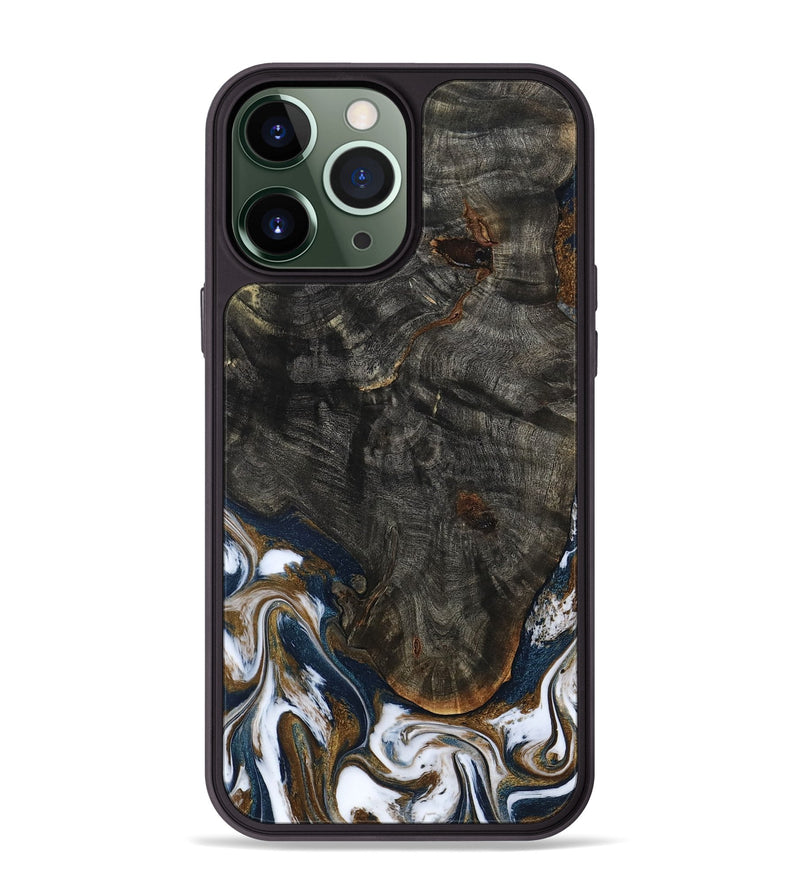 iPhone 13 Pro Max Wood Phone Case - Tracee (Teal & Gold, 801675)