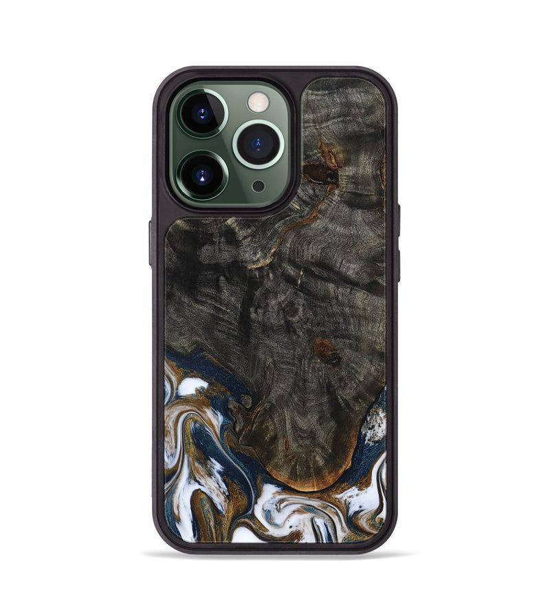 iPhone 13 Pro Wood Phone Case - Tracee (Teal & Gold, 801675)