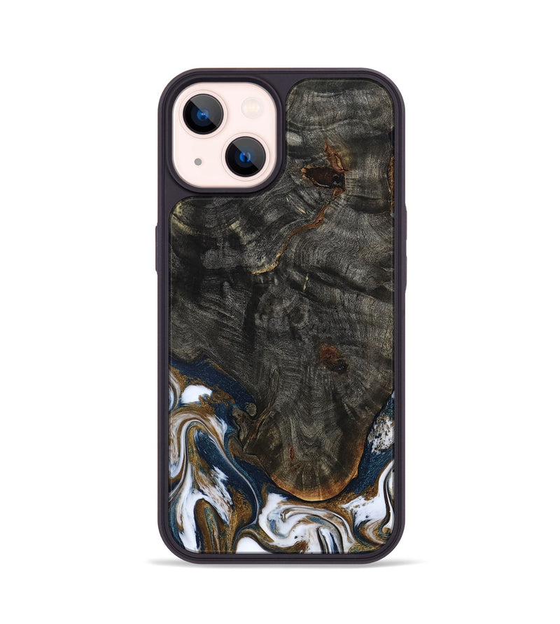 iPhone 14 Wood Phone Case - Tracee (Teal & Gold, 801675)