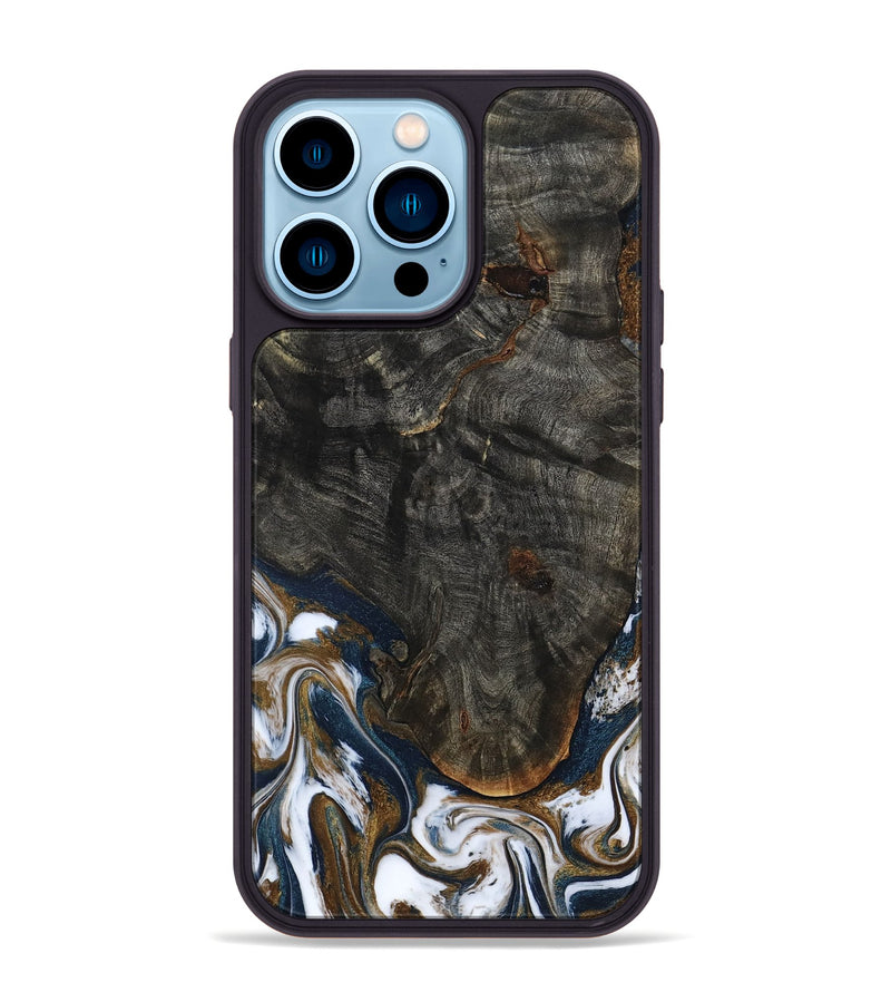 iPhone 14 Pro Max Wood Phone Case - Tracee (Teal & Gold, 801675)