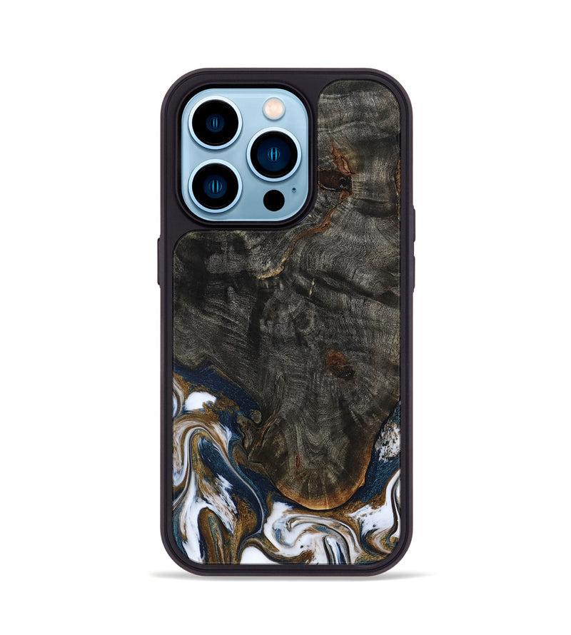 iPhone 14 Pro Wood Phone Case - Tracee (Teal & Gold, 801675)