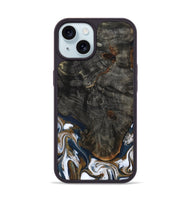 iPhone 15 Wood Phone Case - Tracee (Teal & Gold, 801675)