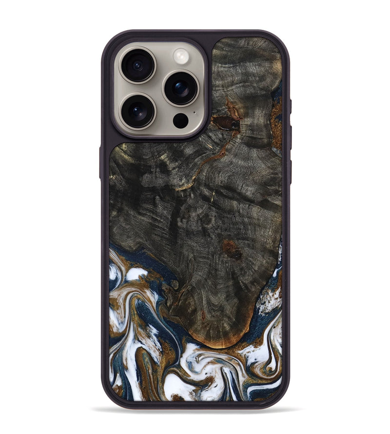 iPhone 15 Pro Max Wood Phone Case - Tracee (Teal & Gold, 801675)