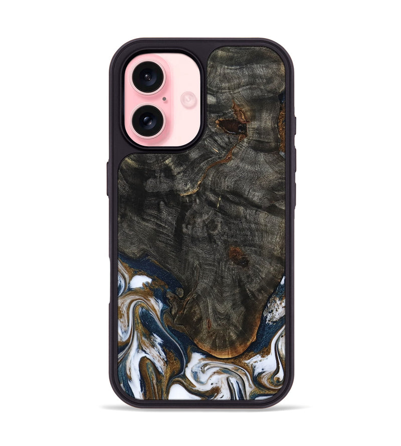 iPhone 16 Wood Phone Case - Tracee (Teal & Gold, 801675)