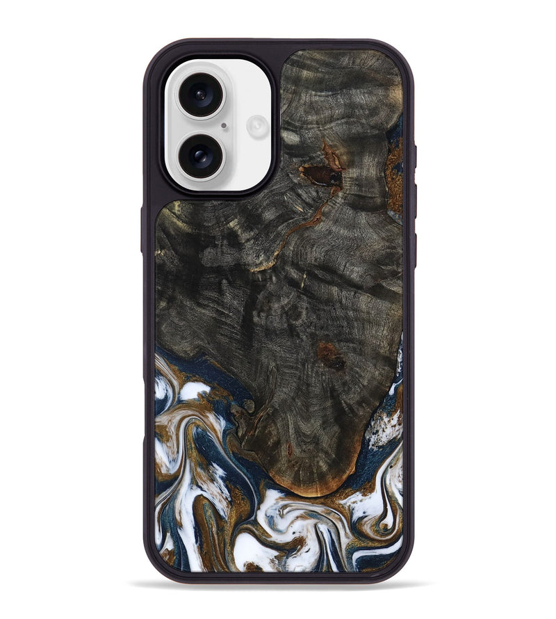 iPhone 16 Plus Wood Phone Case - Tracee (Teal & Gold, 801675)