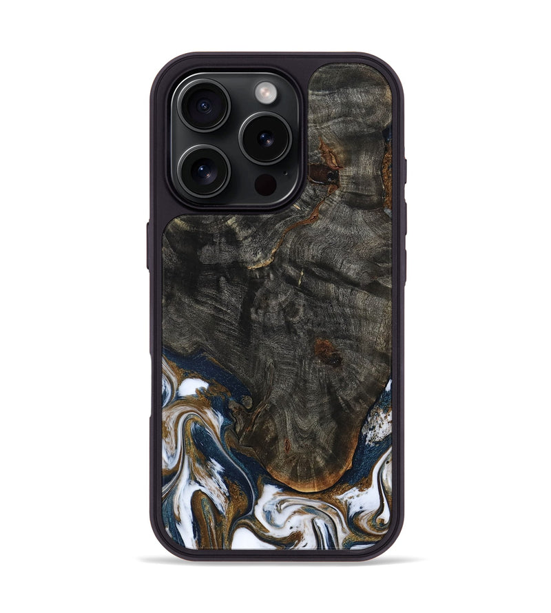 iPhone 16 Pro Wood Phone Case - Tracee (Teal & Gold, 801675)