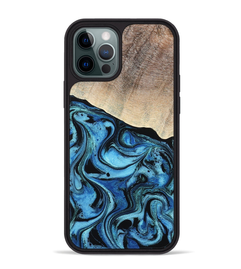 iPhone 12 Pro Max Wood Phone Case - Elza (Blue, 801735)