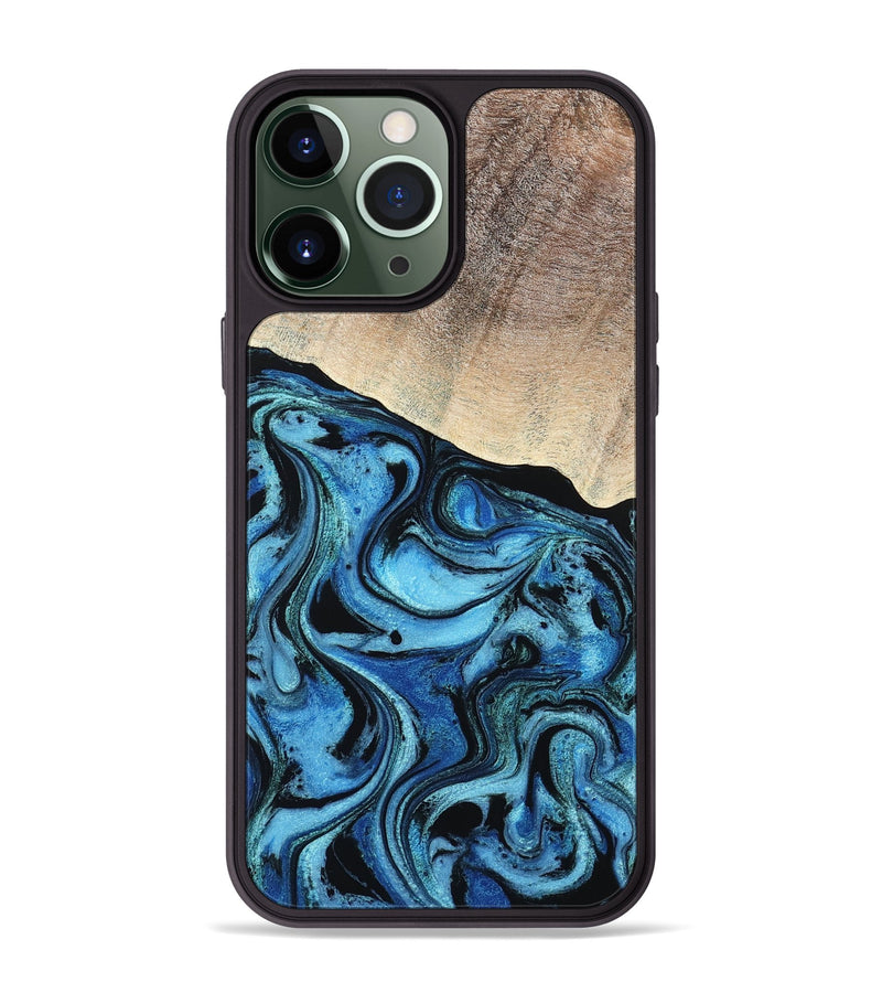 iPhone 13 Pro Max Wood Phone Case - Elza (Blue, 801735)