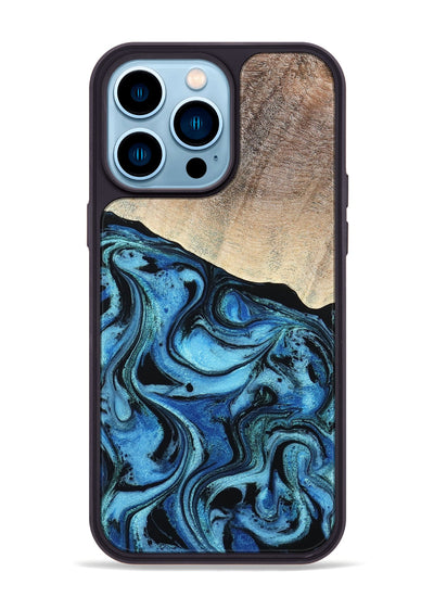 iPhone 14 Pro Max Wood Phone Case - Elza (Blue, 801735)