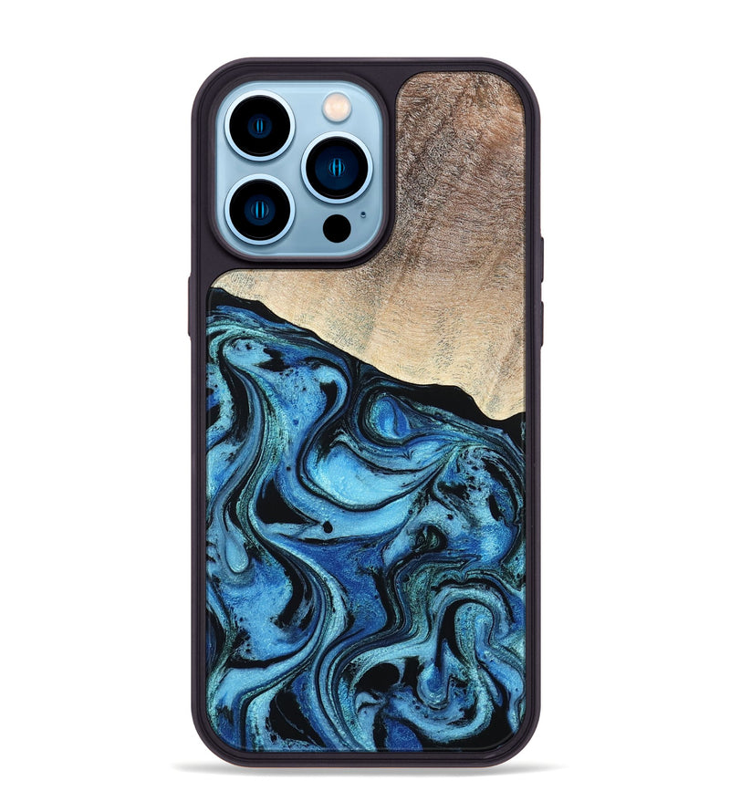 iPhone 14 Pro Max Wood Phone Case - Elza (Blue, 801735)