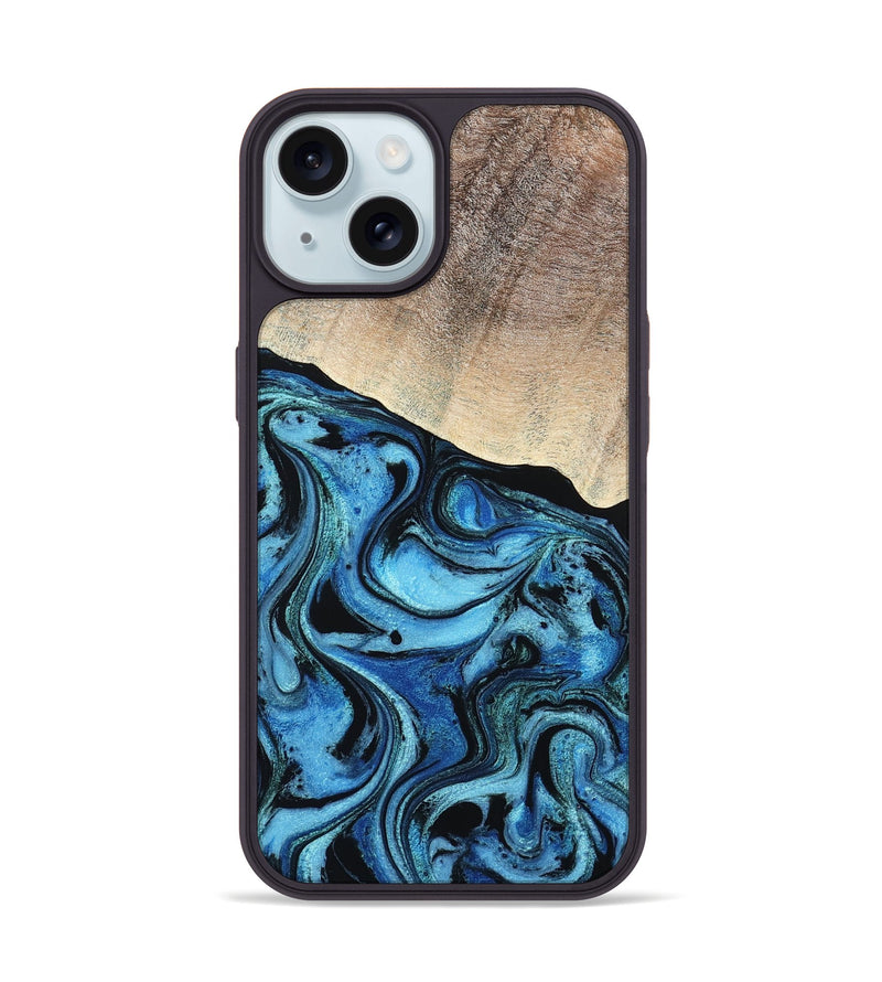 iPhone 15 Wood Phone Case - Elza (Blue, 801735)