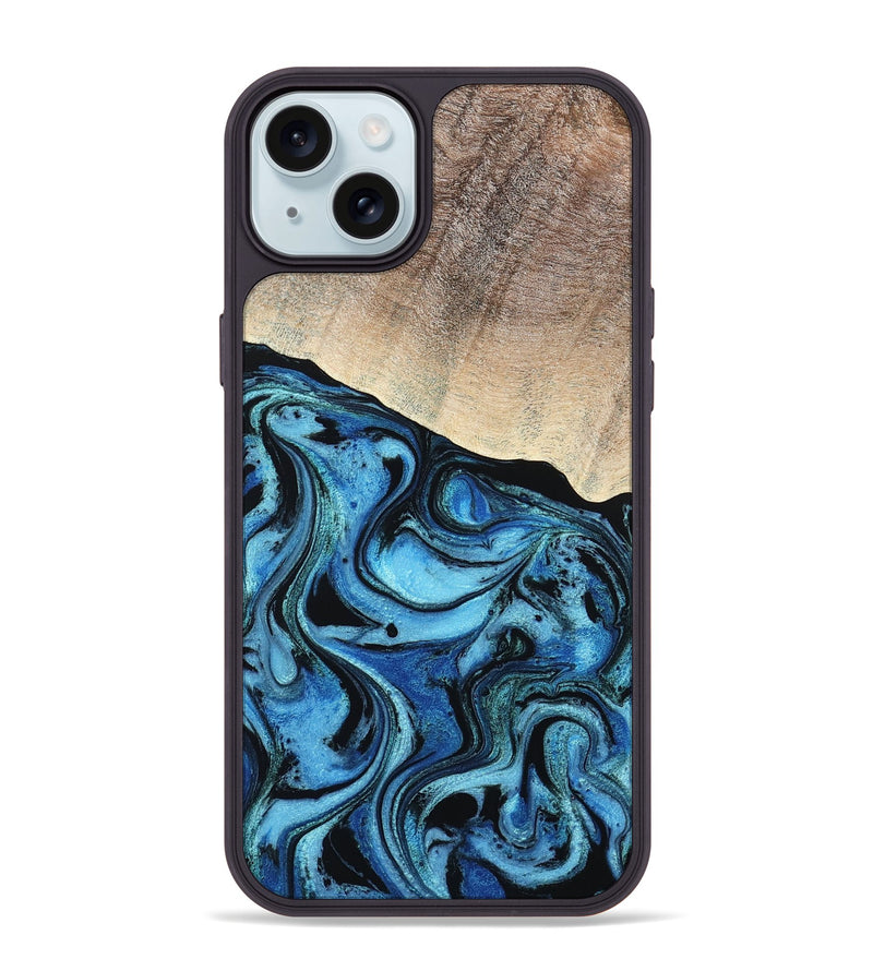 iPhone 15 Plus Wood Phone Case - Elza (Blue, 801735)