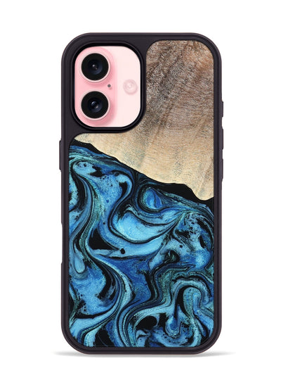 iPhone 16 Wood Phone Case - Elza (Blue, 801735)