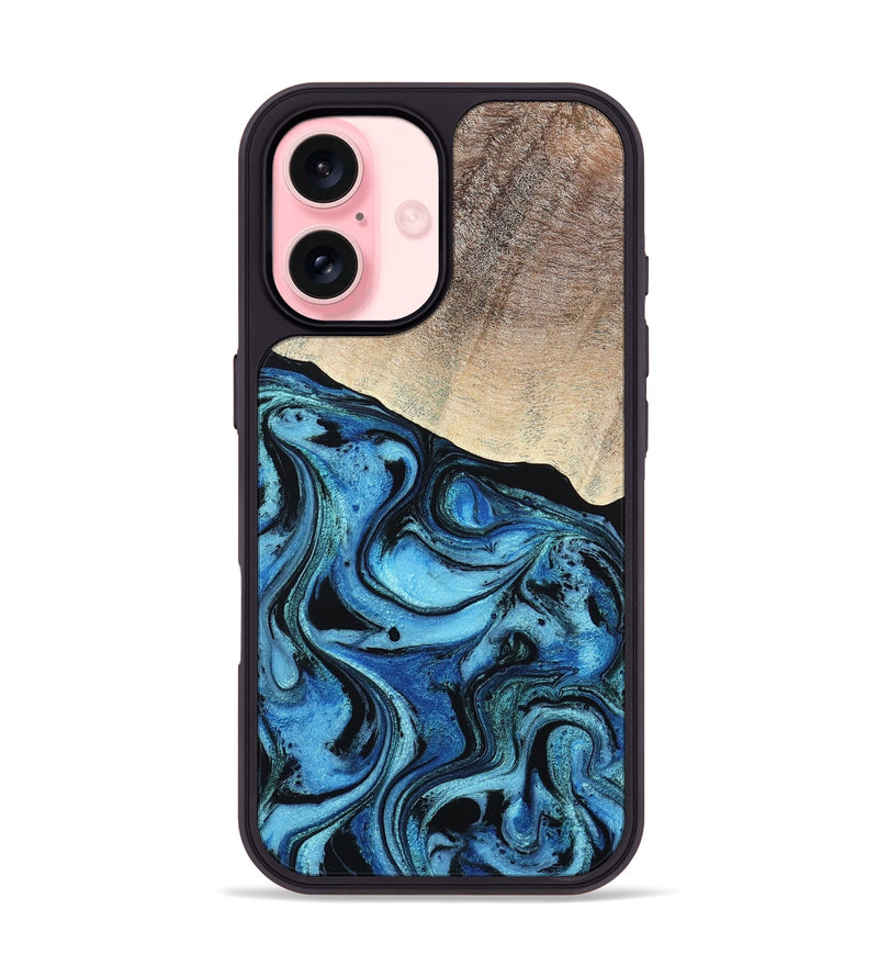 iPhone 16 Wood Phone Case - Elza (Blue, 801735)