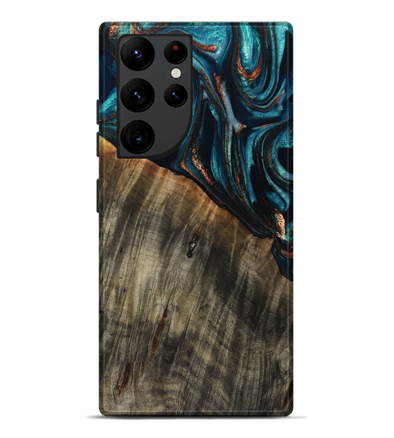 Galaxy S22 Ultra Wood Live Edge Phone Case - Pauline (Teal & Gold, 801740)
