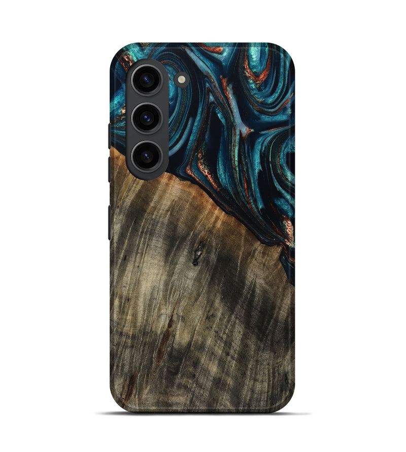 Galaxy S23 Wood Live Edge Phone Case - Pauline (Teal & Gold, 801740)