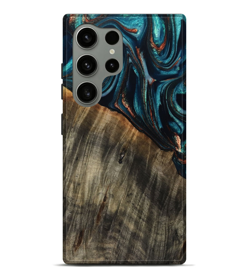 Galaxy S24 Ultra Wood Live Edge Phone Case - Pauline (Teal & Gold, 801740)