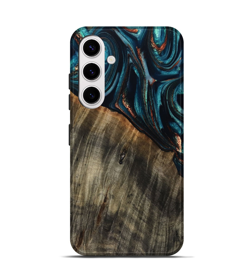Galaxy S25 Wood Live Edge Phone Case - Pauline (Teal & Gold, 801740)