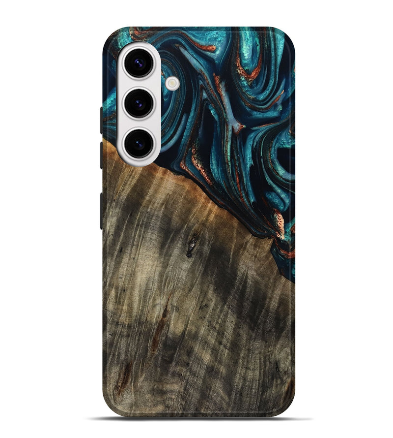 Galaxy S25 Plus Wood Live Edge Phone Case - Pauline (Teal & Gold, 801740)