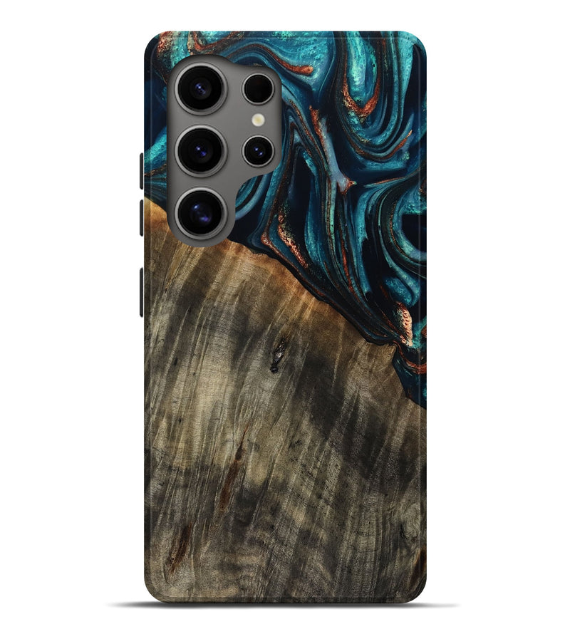 Galaxy S25 Ultra Wood Live Edge Phone Case - Pauline (Teal & Gold, 801740)