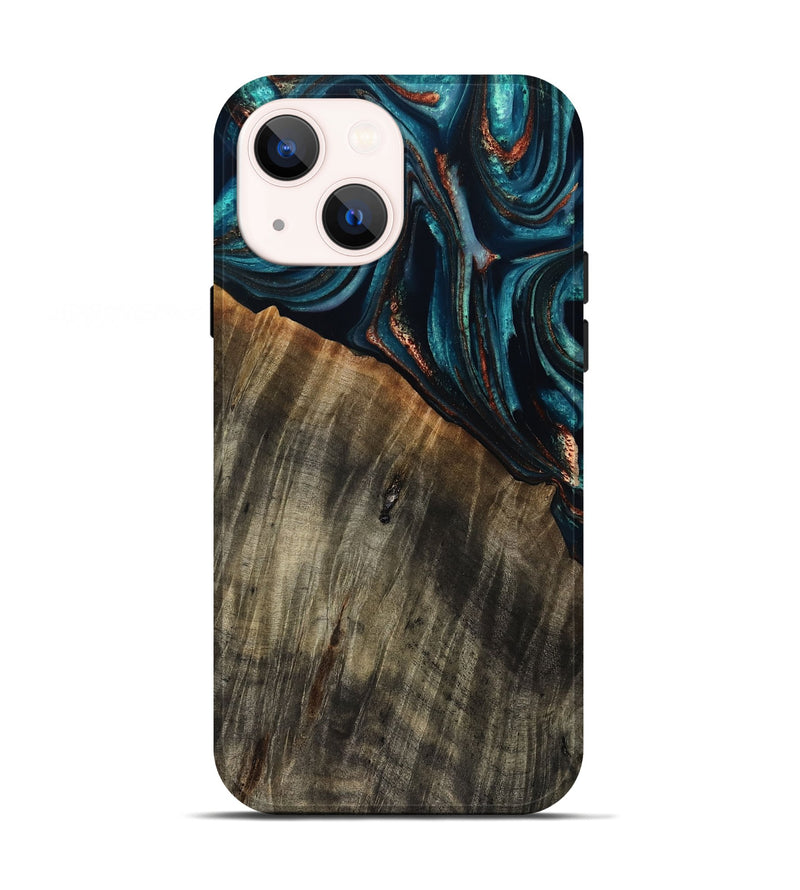 iPhone 13 Wood Live Edge Phone Case - Pauline (Teal & Gold, 801740)