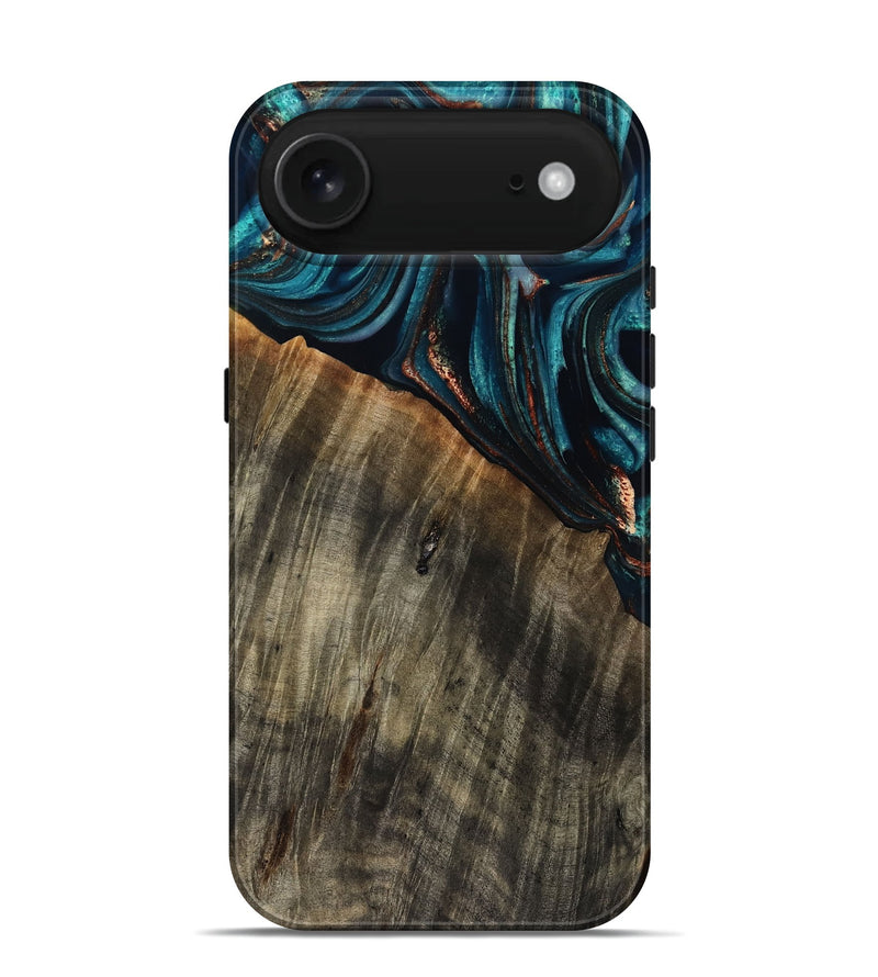 iPhone 17 Air Wood Live Edge Phone Case - Pauline (Teal & Gold, 801740)