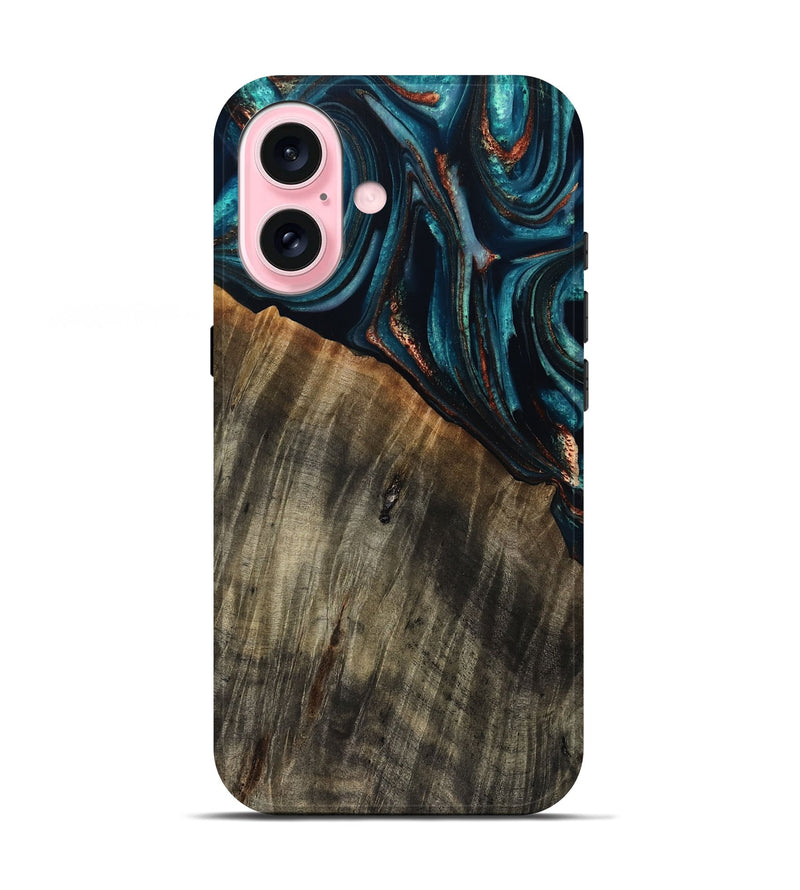 iPhone 17 Wood Live Edge Phone Case - Pauline (Teal & Gold, 801740)