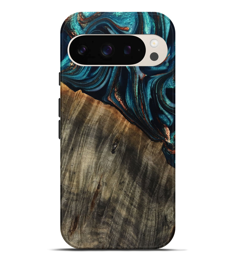 Pixel 10 Pro XL Wood Live Edge Phone Case - Pauline (Teal & Gold, 801740)