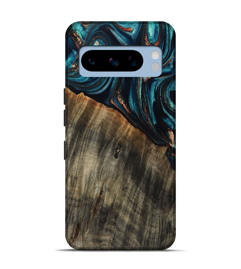 Pixel 8 Pro Wood Live Edge Phone Case - Pauline (Teal & Gold, 801740)