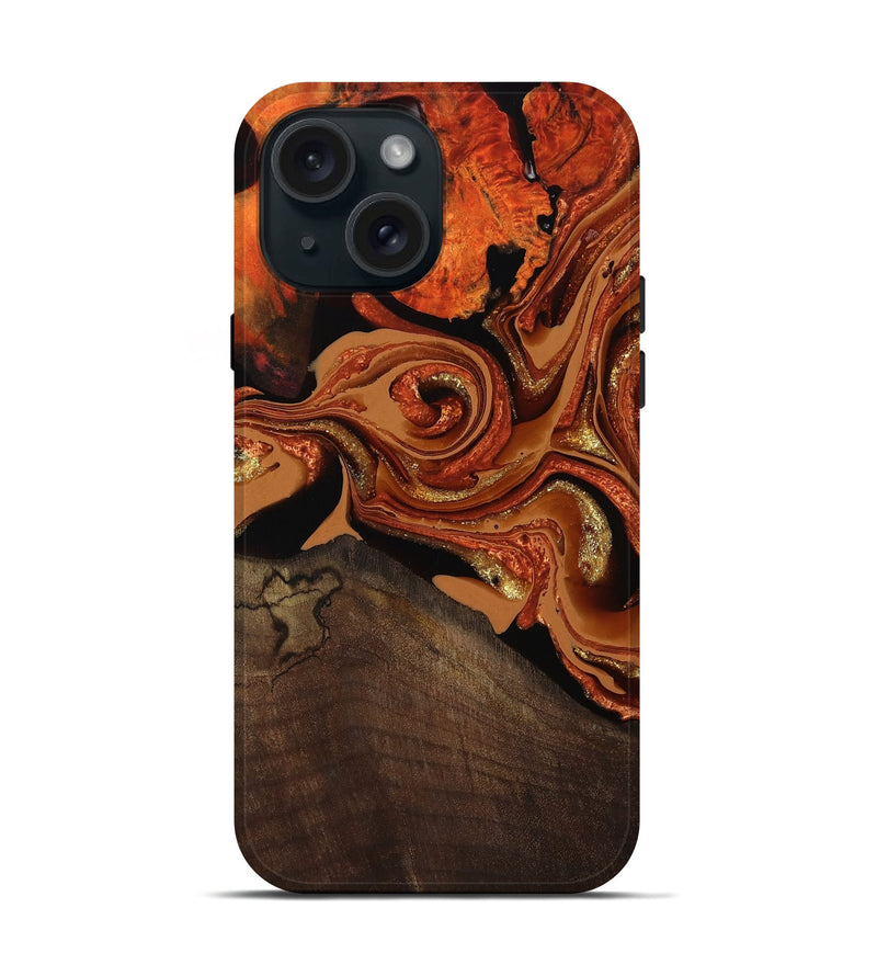 iPhone 15 Wood Live Edge Phone Case - Cyrus (Red, 801741)