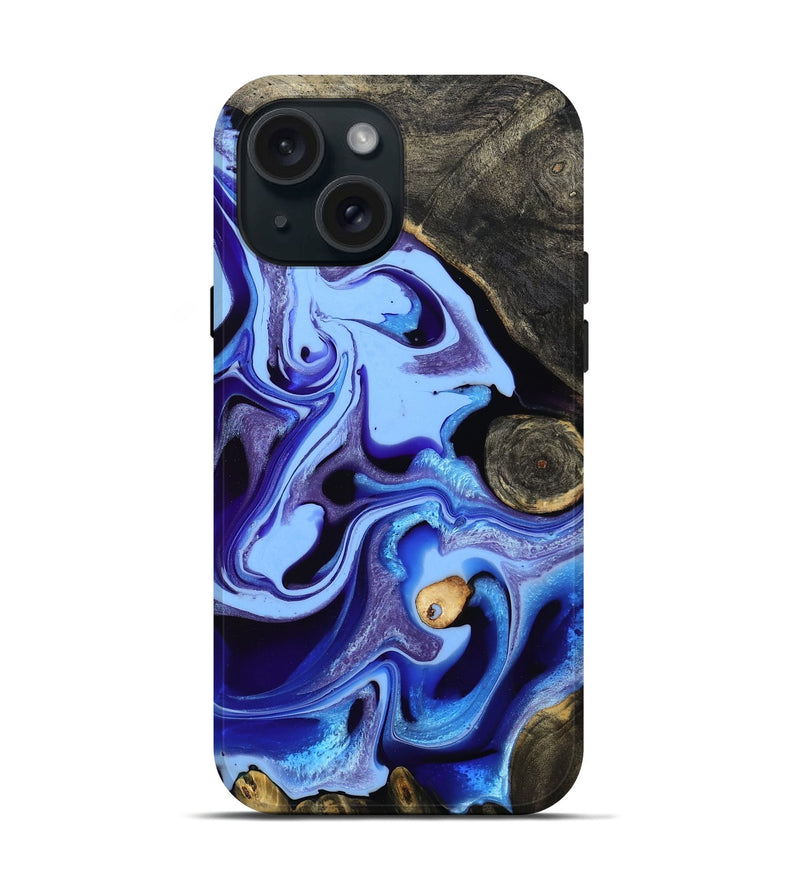 iPhone 15 Wood Live Edge Phone Case - Katia (Blue, 801742)
