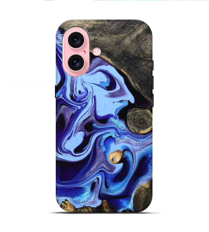 iPhone 16 Wood Live Edge Phone Case - Katia (Blue, 801742)