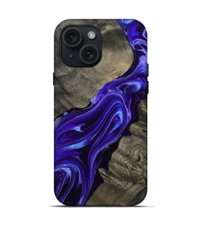 iPhone 15 Wood Live Edge Phone Case - Lora (Purple, 801743)