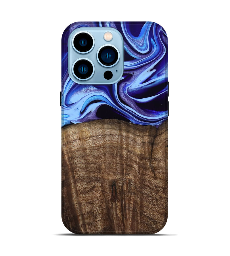 iPhone 14 Pro Wood Live Edge Phone Case - Stoney (Blue, 801744)