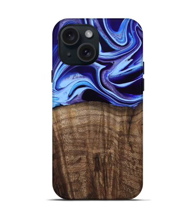 iPhone 15 Wood Live Edge Phone Case - Stoney (Blue, 801744)