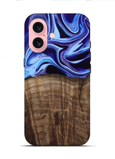 iPhone 16 Wood Live Edge Phone Case - Stoney (Blue, 801744)