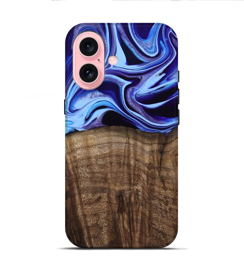 iPhone 16 Wood Live Edge Phone Case - Stoney (Blue, 801744)