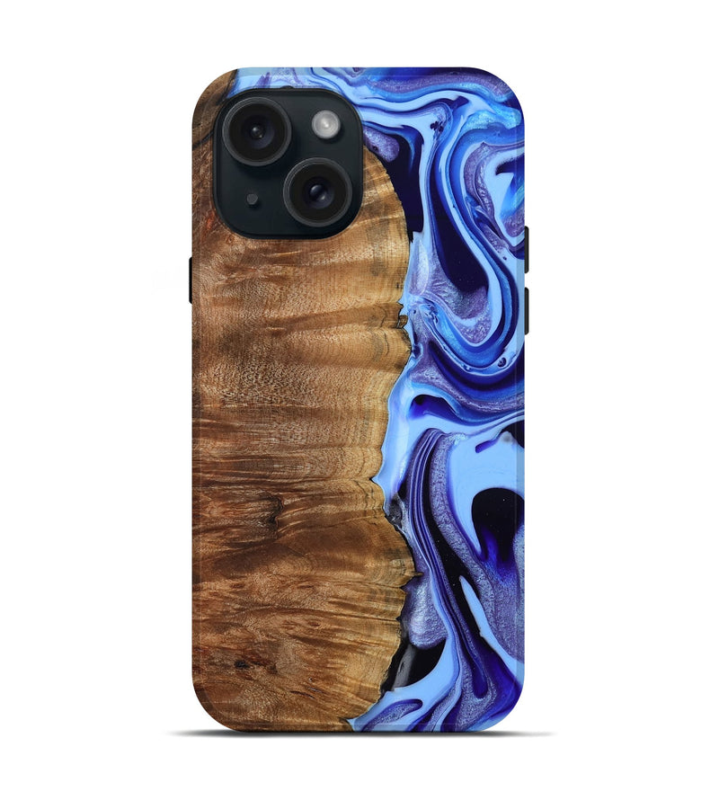 iPhone 15 Wood Live Edge Phone Case - Flynn (Blue, 801745)
