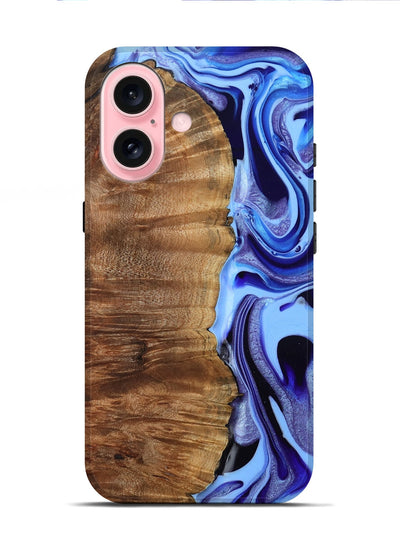 iPhone 16 Wood Live Edge Phone Case - Flynn (Blue, 801745)
