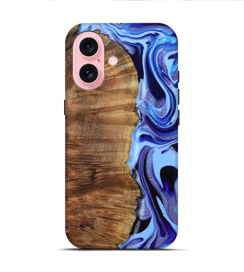 iPhone 16 Wood Live Edge Phone Case - Flynn (Blue, 801745)