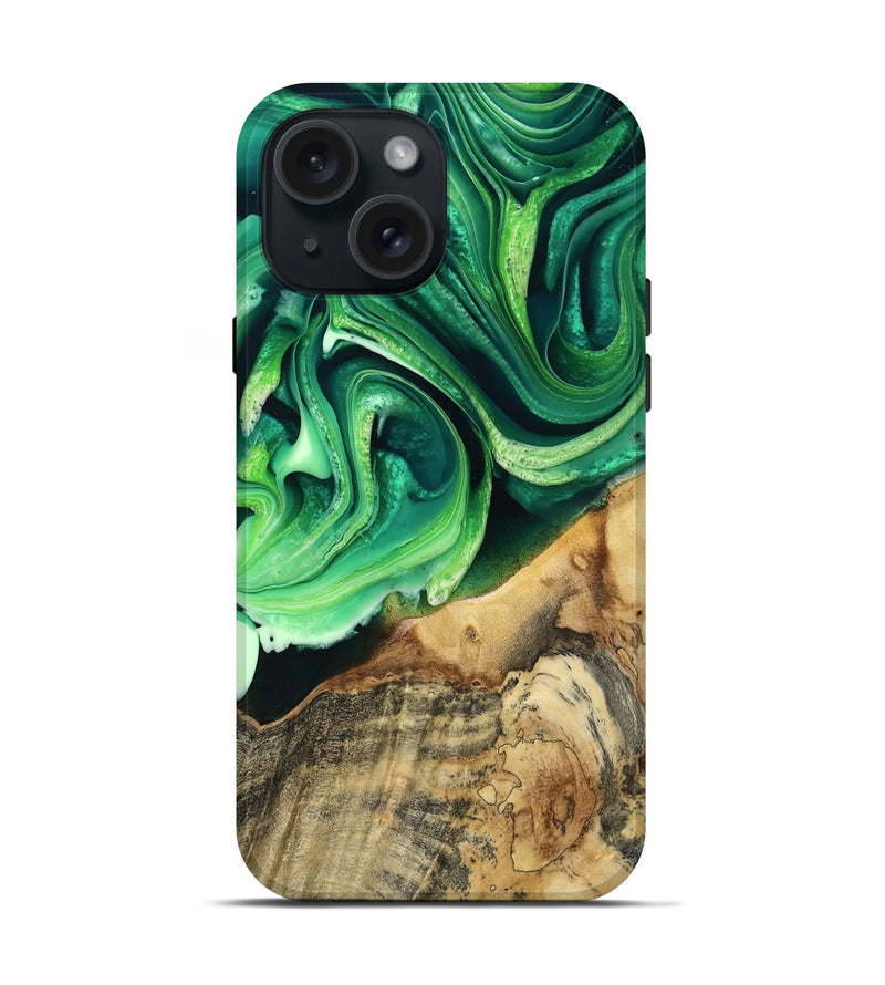 iPhone 15 Wood Live Edge Phone Case - Wade (Green, 801749)