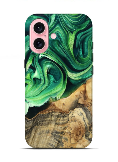 iPhone 16 Wood Live Edge Phone Case - Wade (Green, 801749)
