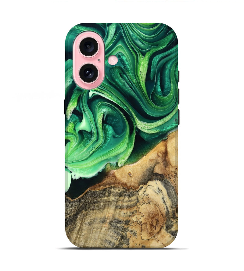 iPhone 16 Wood Live Edge Phone Case - Wade (Green, 801749)