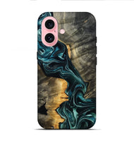 iPhone 16 Wood Live Edge Phone Case - Misti (Blue, 801751)