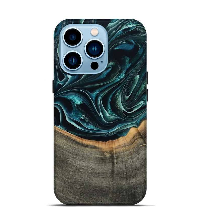 iPhone 14 Pro Wood Live Edge Phone Case - Birdie (Green, 801752)