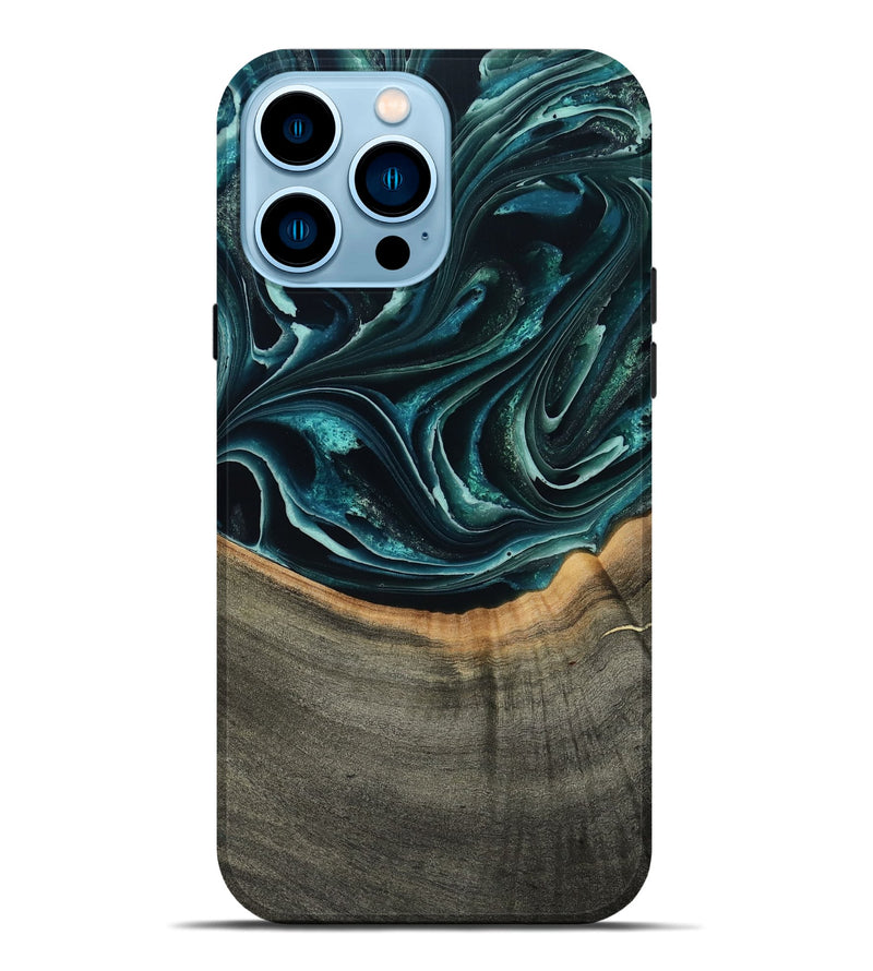 iPhone 14 Pro Max Wood Live Edge Phone Case - Birdie (Green, 801752)