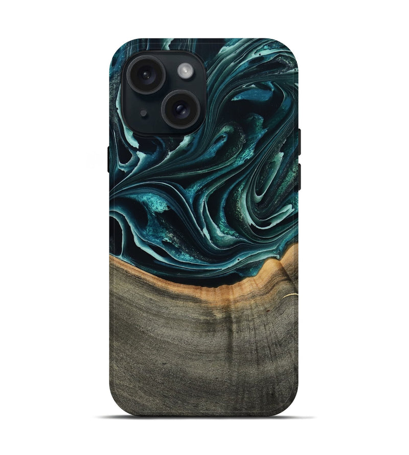 iPhone 15 Wood Live Edge Phone Case - Birdie (Green, 801752)