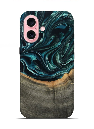 iPhone 16 Wood Live Edge Phone Case - Birdie (Green, 801752)